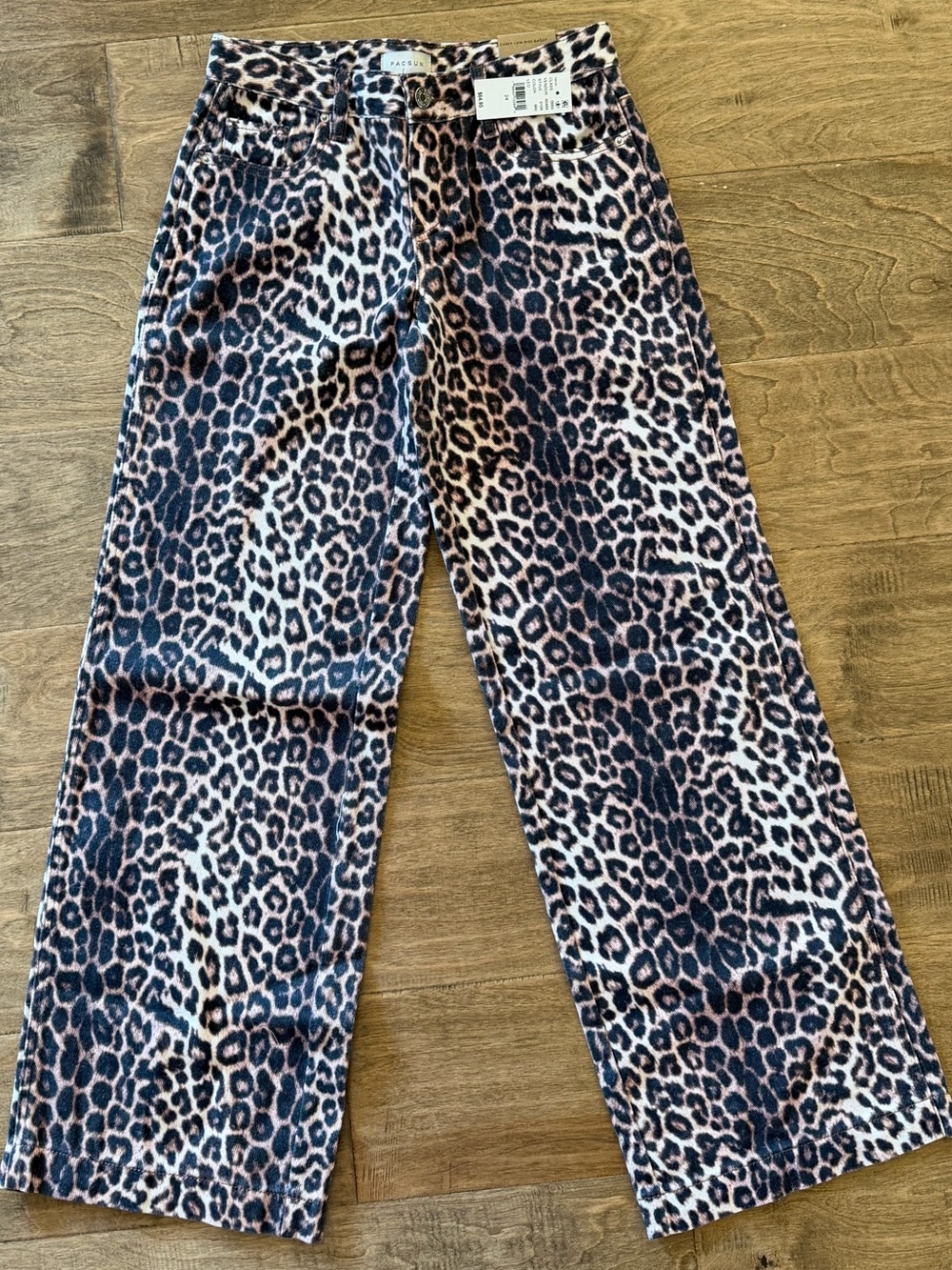 PacSun Casey Lowrise Baggy Jeans, Leopard Print Wide-Leg- Brown/black, Sz 24 NWT